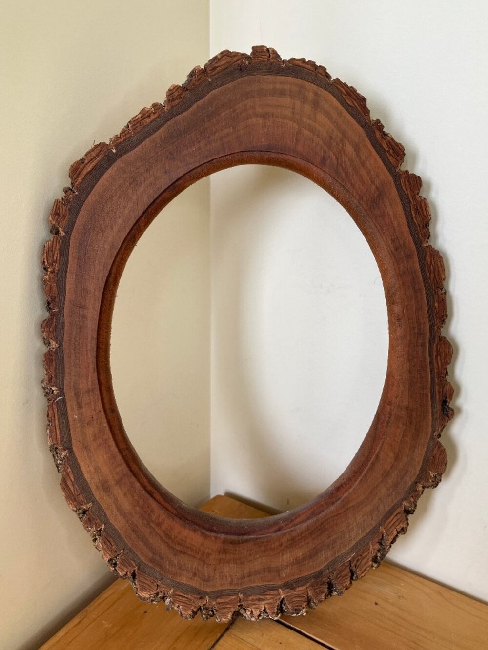 Raw Edge Wood Oval Picture Frame Rustic Country Cabin Wall Decor Hand Made